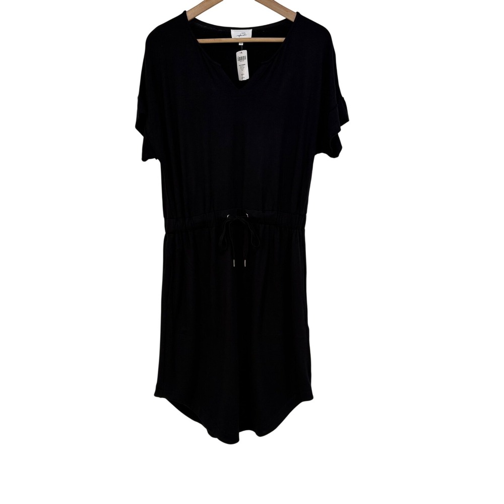 Soma WKND Black Short Sleeve Drawstring Waist V-Neck T-Shirt Dress Medium NEW